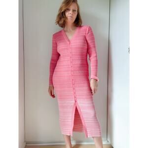 STAUD Shoko Pink Ribbed Knitted Midi Dress Size Medium Y2K Look  Bodycon Fit